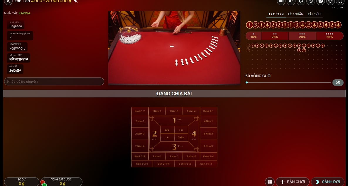 Đặt cược Fan tan play Rikvip trên màn hình