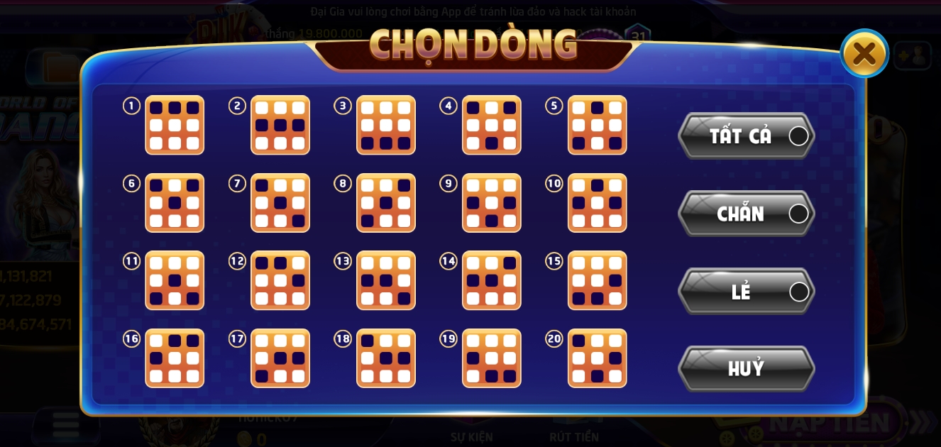 Có tất cả 20 dòng cược trong Candy Rik vip