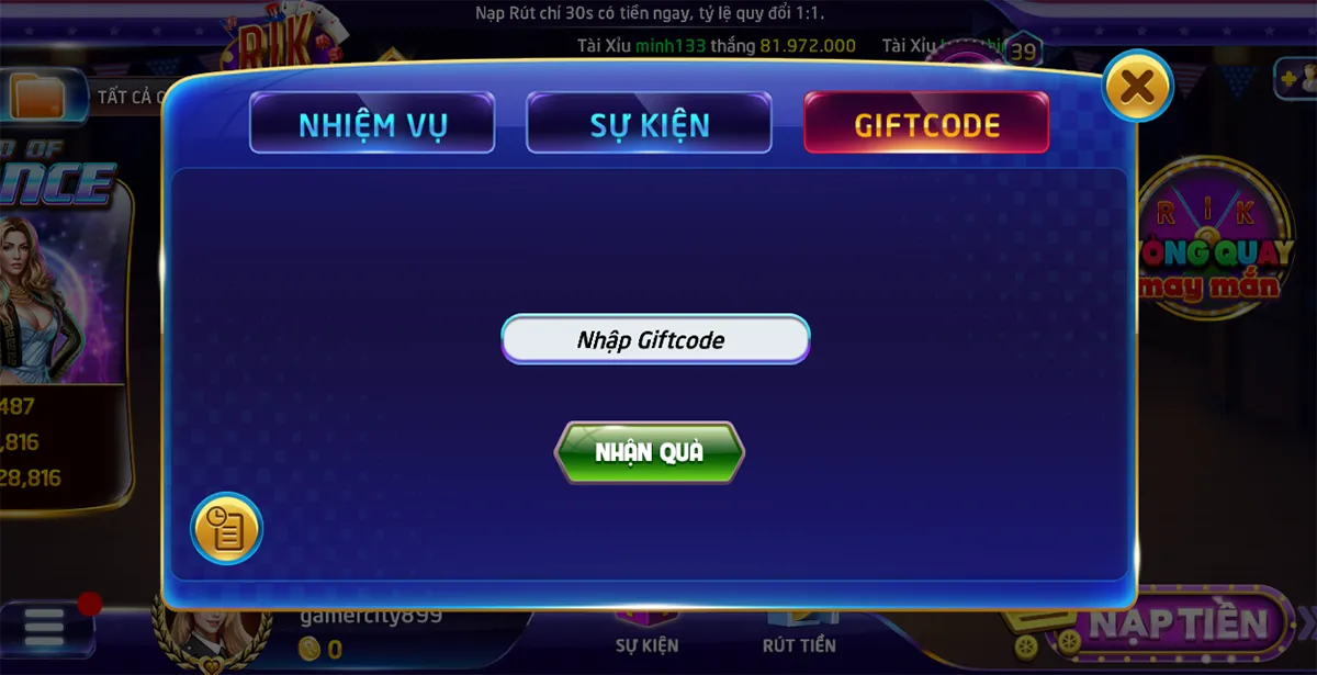 Khuyến mãi tặng gift code tại Rik vip