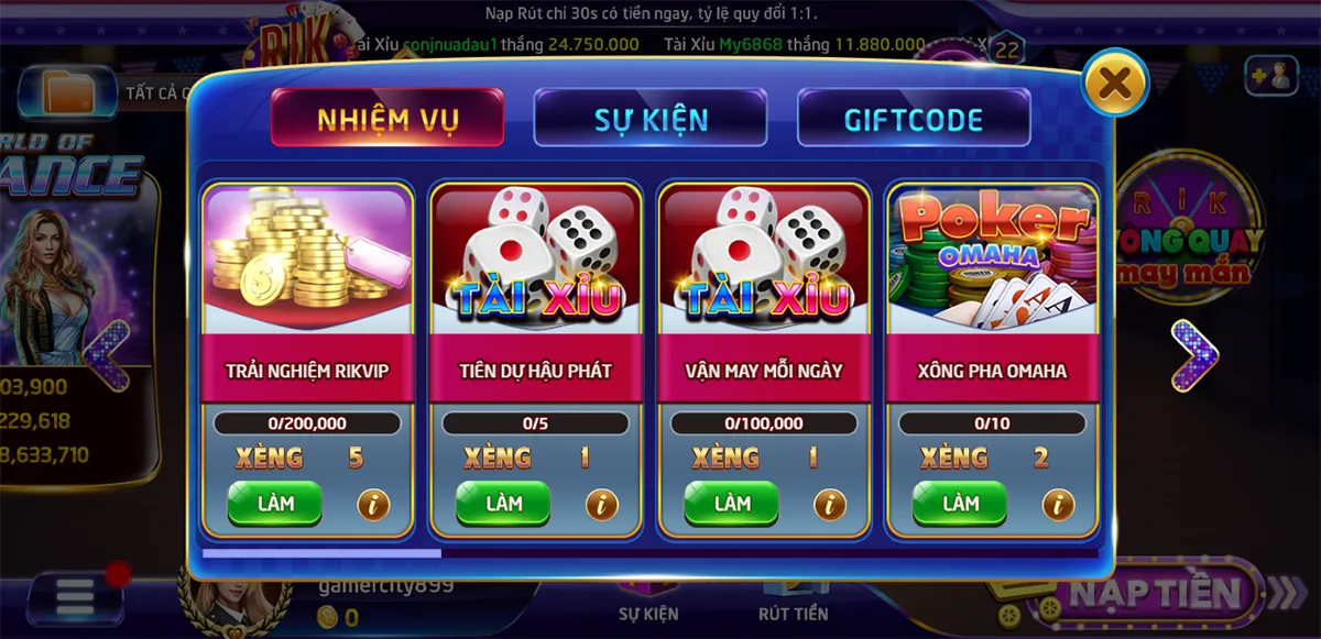 Rikvip khuyến mãi nạp tiền lần đầu hấp dẫn