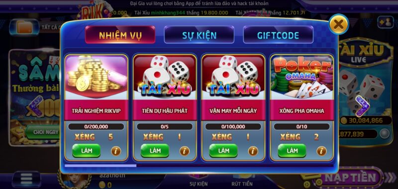 Game thủ làm nhiệm vụ hàng ngày tại tải Rikvip để nhận tiền