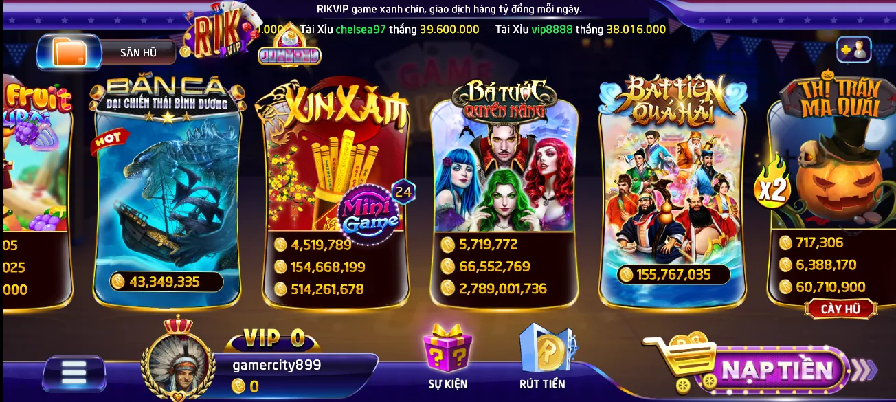 Chọn rút tiền rikvip tại góc cuối màn hình