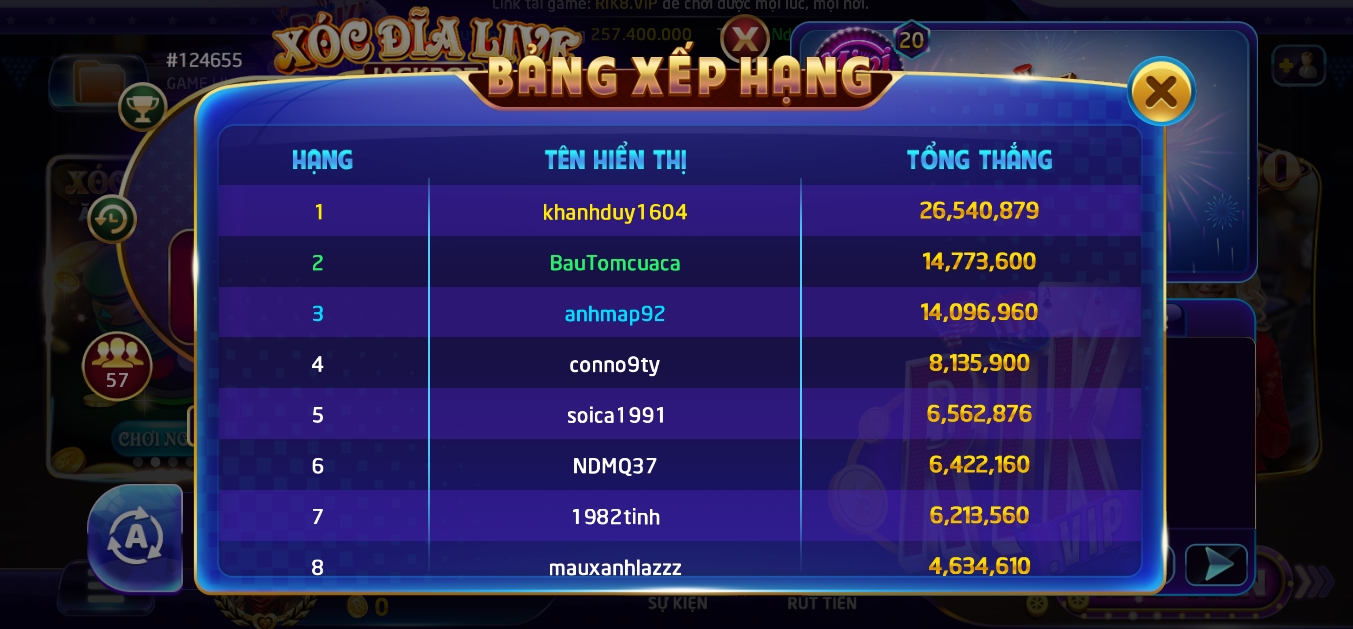Rik vip trả thưởng cực hấp dẩn cho game thủ giành chiến thắng