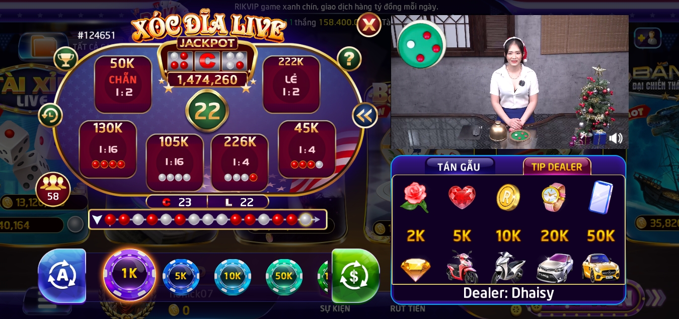 Cược xóc đĩa livestream Rik vip với dealer chuyên nghiệp