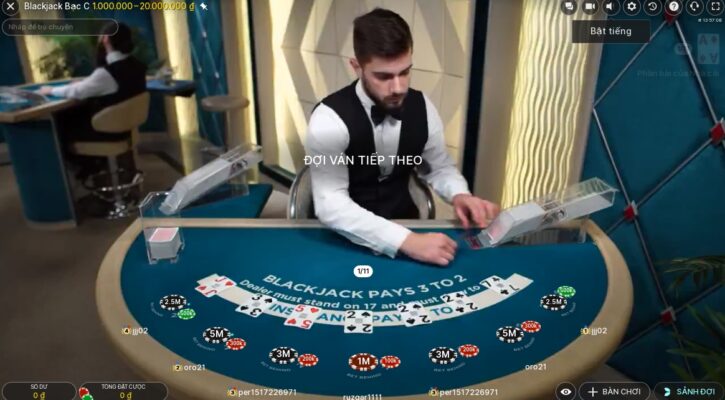 Bàn chơi Blackjack tại casino Rik vip
