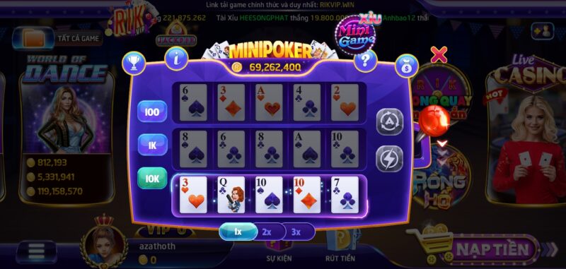 Khung cược mini poker cho game thủ đăng ký Rikvip
