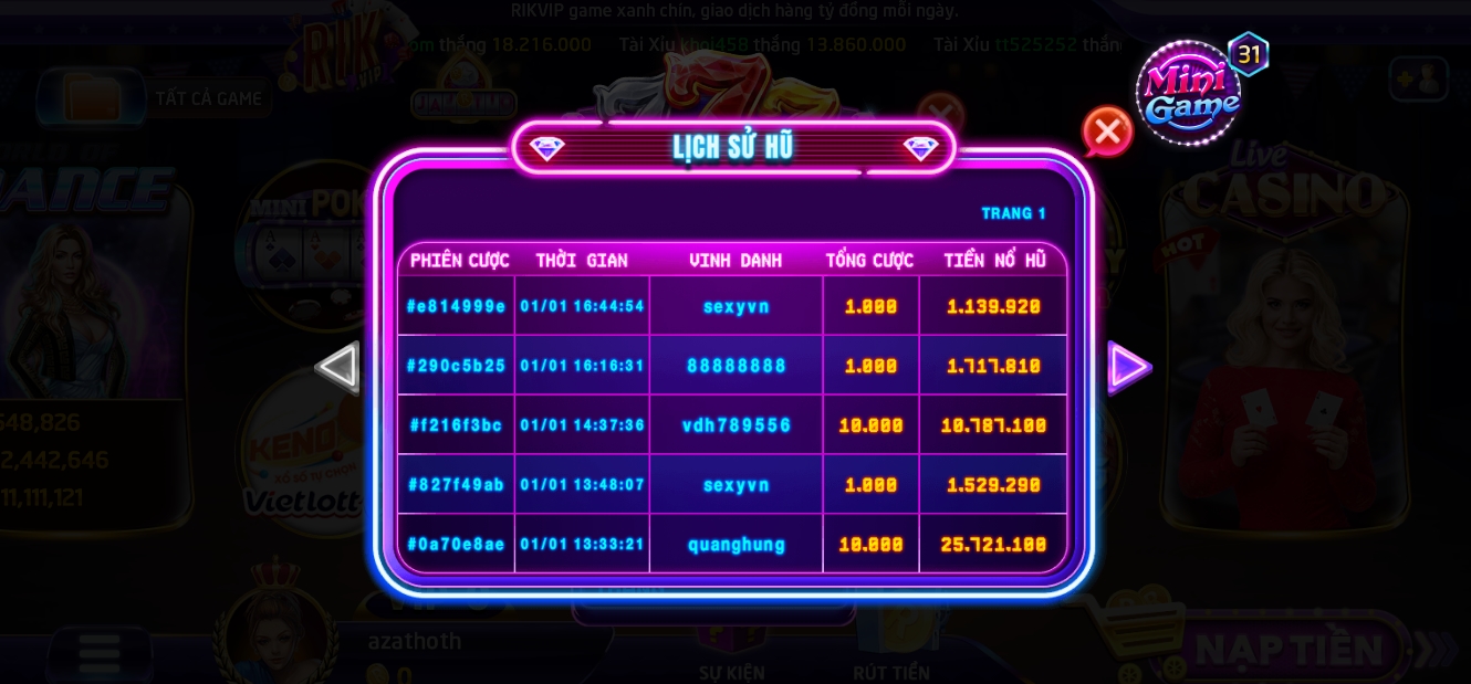 Thưởng cho game thủ nổ hũ Xèng tại play Rikvip