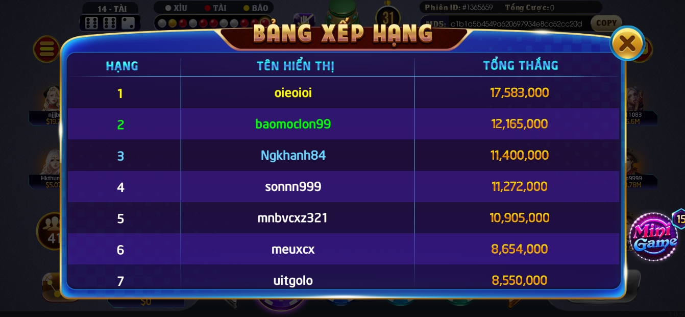 Danh sách thưởng game sicbo mega win tại Rikvip đăng nhập