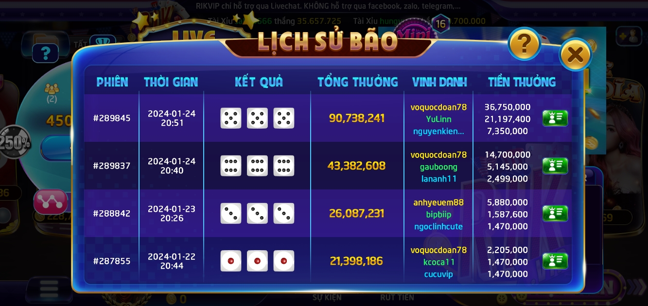 Tính thưởng tài xỉu cho anh em tải Rikvip