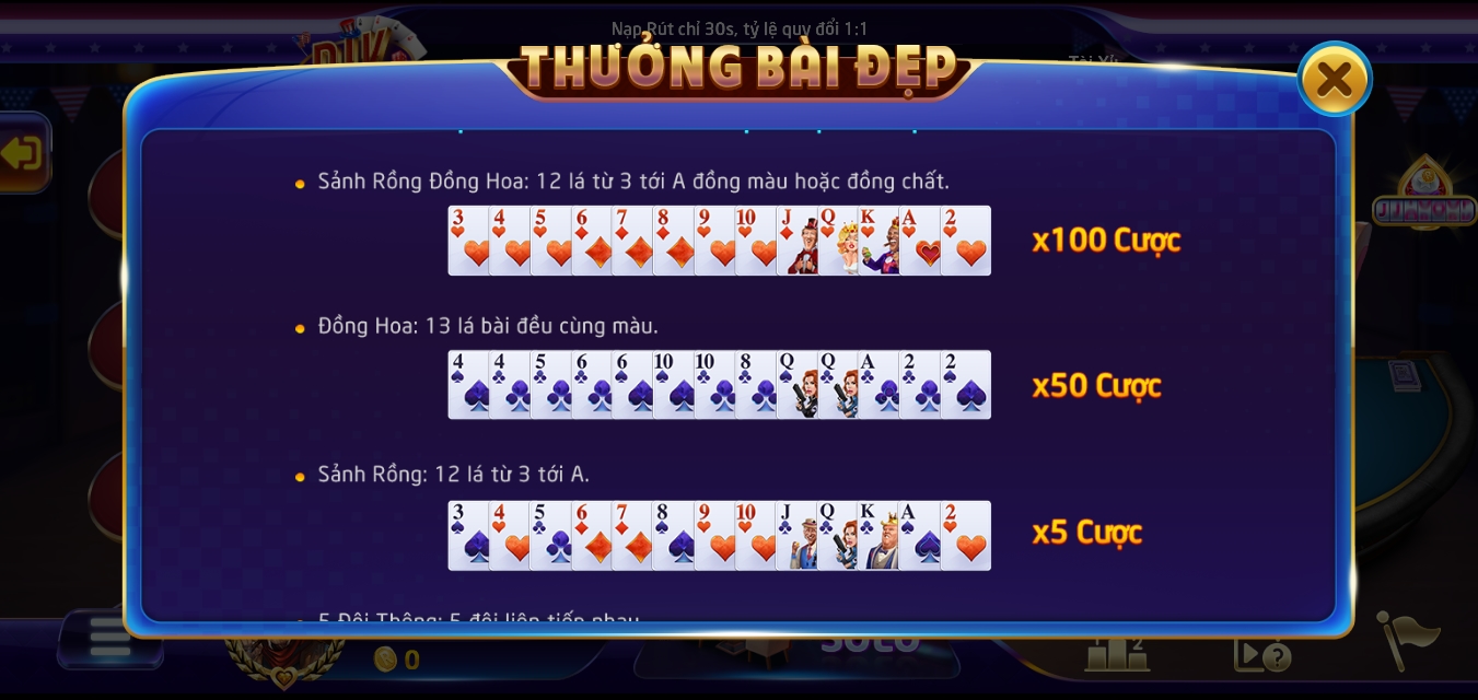 Trả thưởng khi đạt nhóm bài đẹp tiến lên tại Rik vip