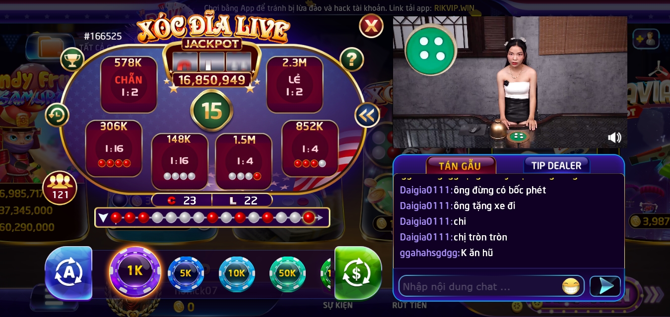 Tham gia chơi Xóc đĩa livestream Rik vip