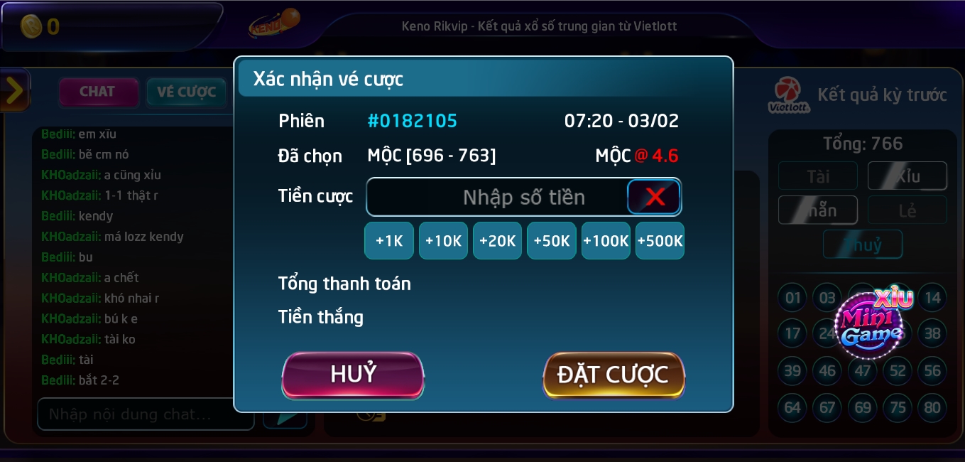 cách thức cược và thưởng cho Keno tải Rikvip