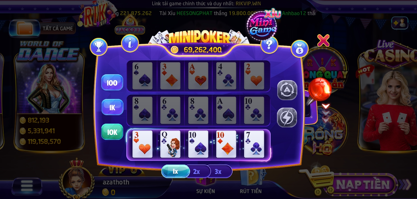 Quy định chơi Mini Poker tại Rikvip