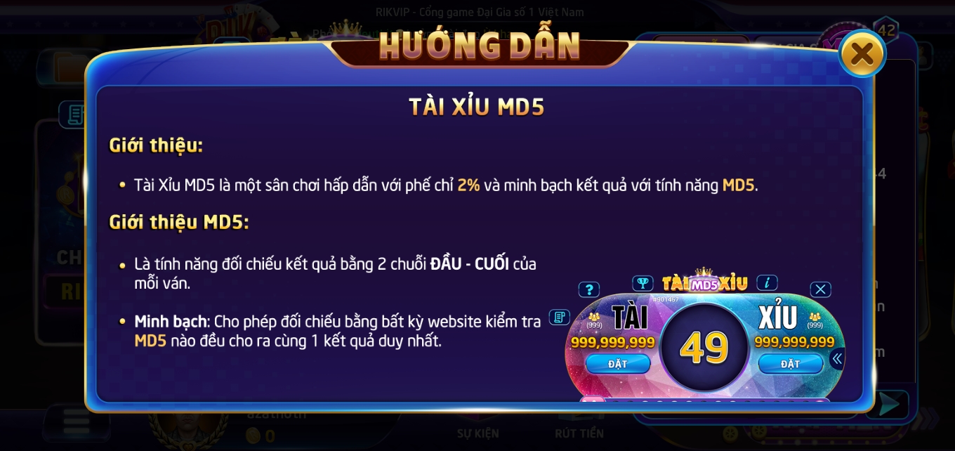 Đặt cược tài xỉu Md5 tại Rik vip
