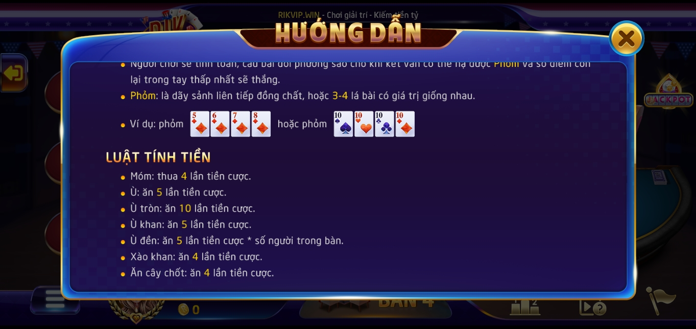 ý nghĩa những thuật ngữ hay gặp khi đánh Phỏm Rik vip