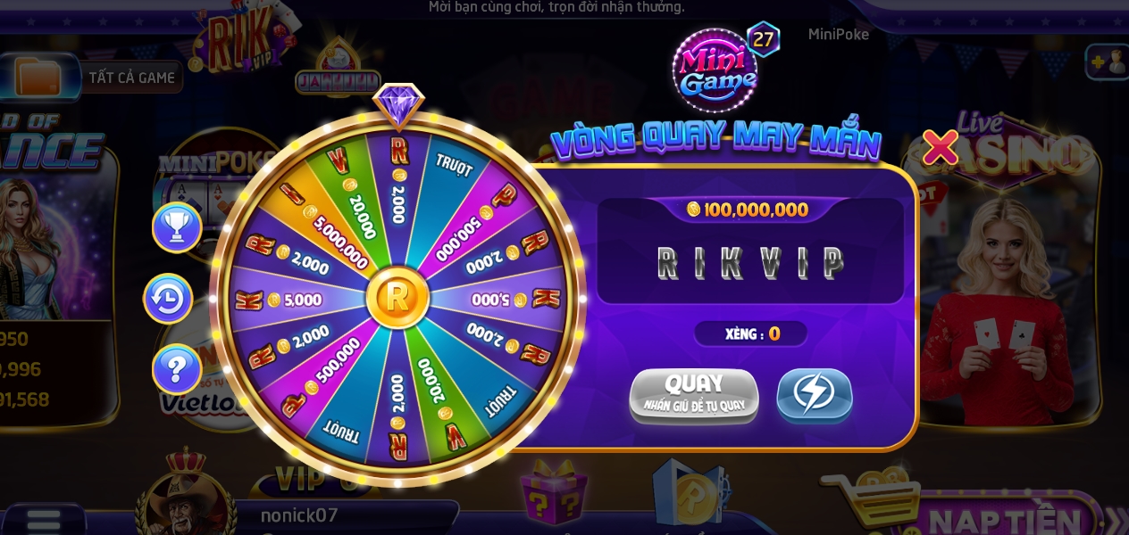 Giới thiệu vòng quay may mắn ở Rik vip